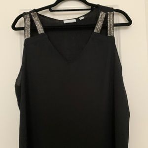 Black sheer tank top with beaded accent on straps